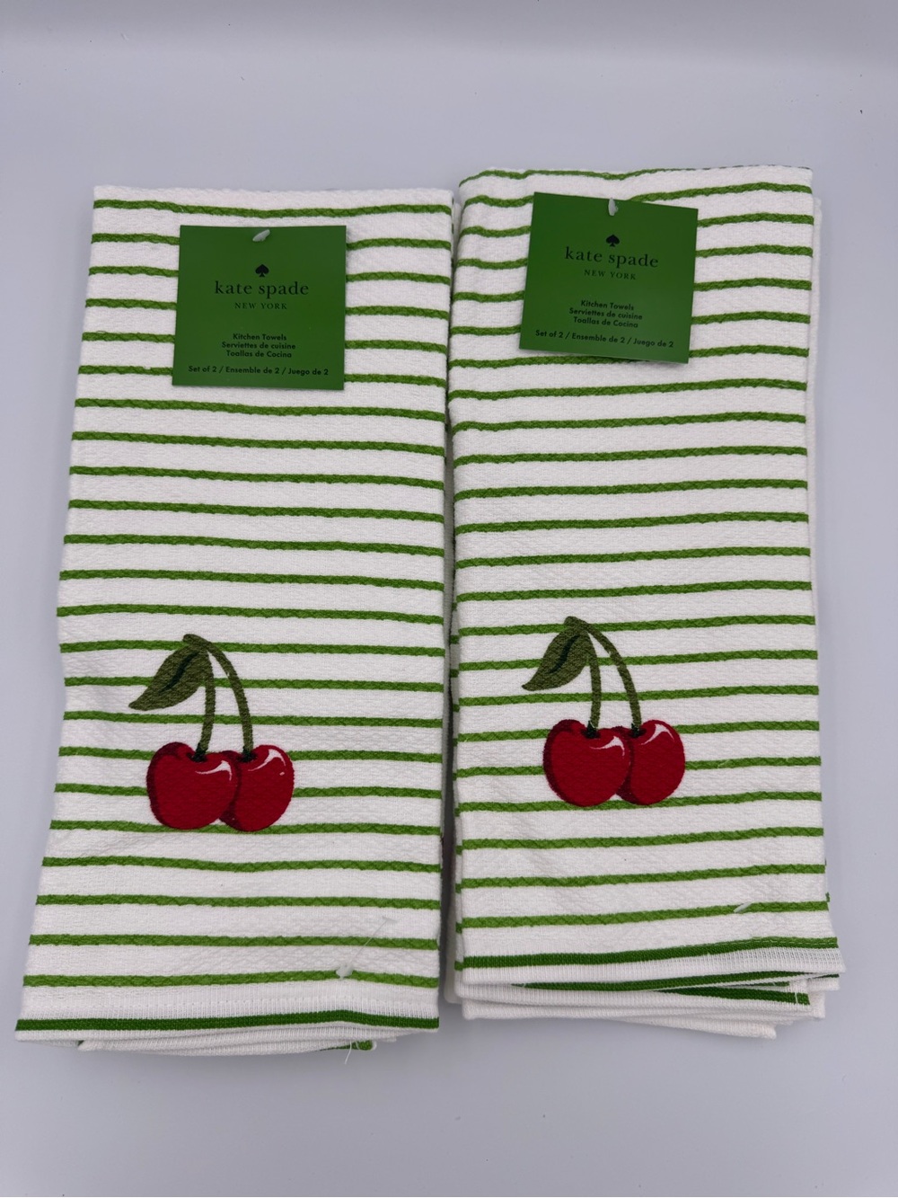 Kate Spade New York Cherry Kitchen Towels Set 4 Striped Polka‎ Dot NWT